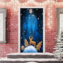 Lofaris Wooden Wall Blue Christmas Tree Elk Star Door Cover