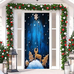 Lofaris Wooden Wall Blue Christmas Tree Elk Star Door Cover