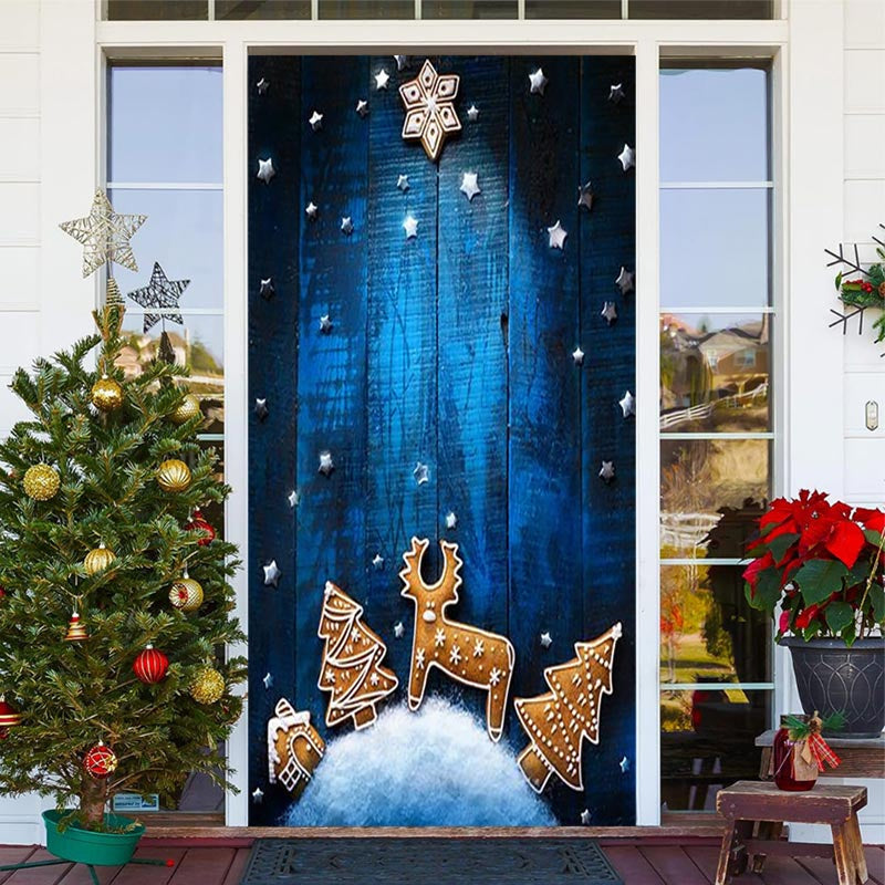 Lofaris Wooden Wall Blue Christmas Tree Elk Star Door Cover