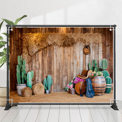 Lofaris Wooden Wall Cactus Hay Western Architecture Backdrop