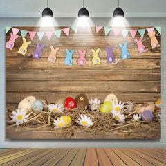 Lofaris Wooden Wall Colorful Eggs Flowers Easter Backdrop