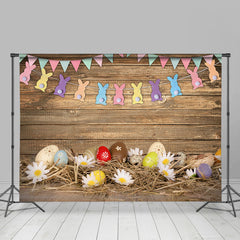 Lofaris Wooden Wall Colorful Eggs Flowers Easter Backdrop