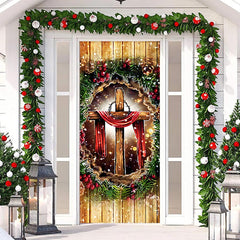 Lofaris Wooden Wall Cross Green Leaves Christmas Door Cover