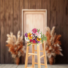 Lofaris Wooden Wall Door Boho Floral Photography Backdrop