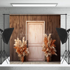 Lofaris Wooden Wall Door Boho Floral Photography Backdrop