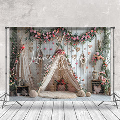 Lofaris Wooden Wall Pink Floral Boho Tent Wedding Backdrop