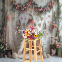 Lofaris Wooden Wall Pink Floral Boho Tent Wedding Backdrop