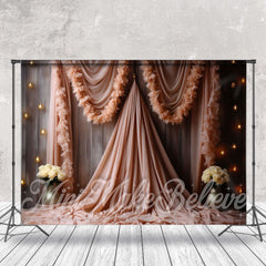 Lofaris Wooden Wall Pink Gauze White Rose Floral Backdrop