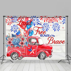 Lofaris Wooden Wall Red Car Floral Usa Flag Balloon Backdrop