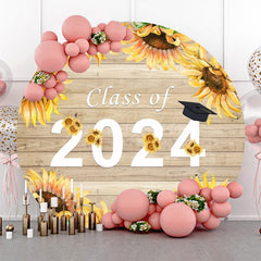 Lofaris Wooden Wall Sunflowers Round Graduation Backdrop