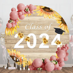 Lofaris Wooden Wall Sunflowers Round Graduation Backdrop