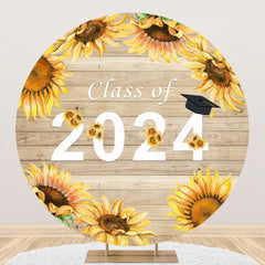 Lofaris Wooden Wall Sunflowers Round Graduation Backdrop