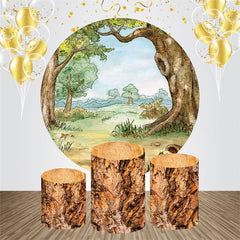 Lofaris Wooden Wild Forest Round Birthday Party Bakcrop Kit