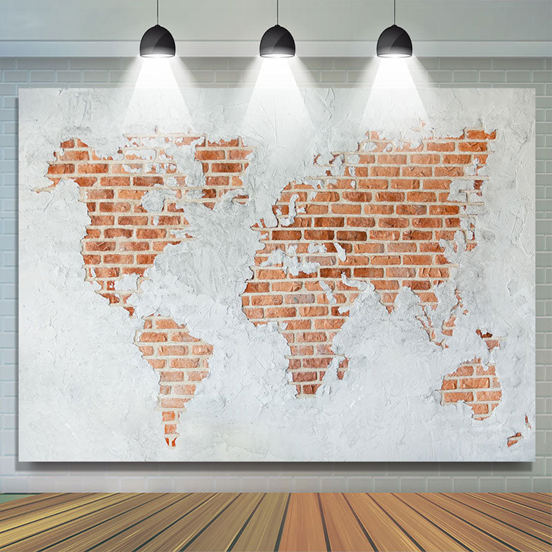 World Map White Red Brick Wall Photoshoot Backdrop - Lofaris