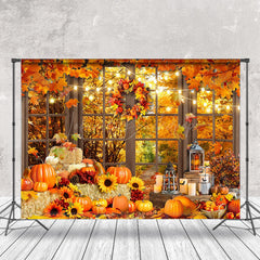 Lofaris Wreath Pumpkin Window Autumn Photography Backdrop