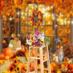 Lofaris Wreath Pumpkin Window Autumn Photography Backdrop