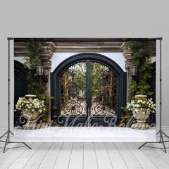 Lofaris Wrought Iron Door Flowers Castle Outdoor Backdrop