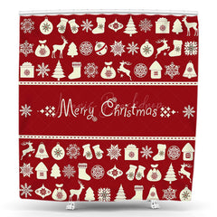 Lofaris Xmas Sock Bells Trees Red Christmas Shower Curtain