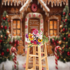 Lofaris Xmas Tree Gingerbread House Christmas Photo Backdrop