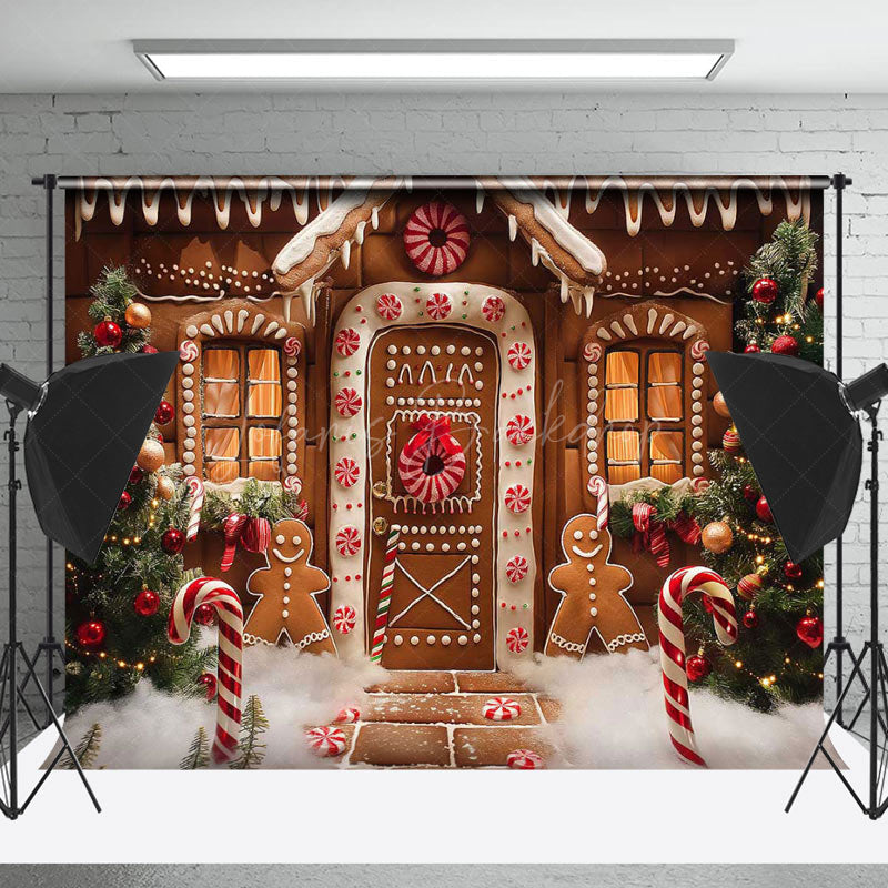 Lofaris Xmas Tree Gingerbread House Christmas Photo Backdrop