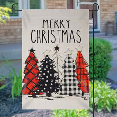 Lofaris Xmas Tree Plaid Burlap Merry Christmas Garden Flag