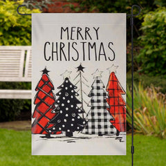 Lofaris Xmas Tree Plaid Burlap Merry Christmas Garden Flag