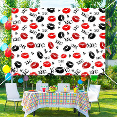 Lofaris Xoxo Love Red Black Lips Valentines Day Backdrop