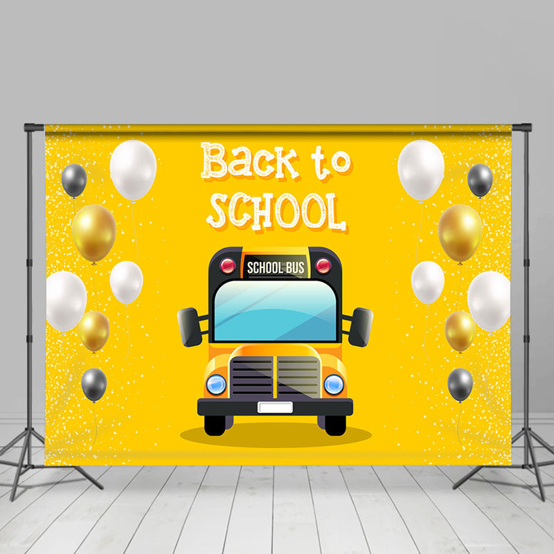 Lofaris Yellow Balloons Bus Back To School Party Backdrop