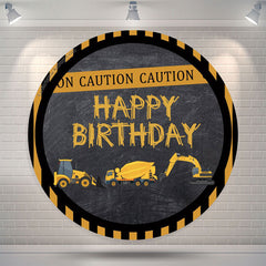 Lofaris Yellow Black Stripes Vehicle Circle Birthday Backdrop