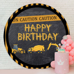 Lofaris Yellow Black Stripes Vehicle Circle Birthday Backdrop