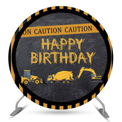 Lofaris Yellow Black Stripes Vehicle Circle Birthday Backdrop