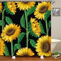 Lofaris Yellow Blooming Sunflower Black Bath Shower Curtain