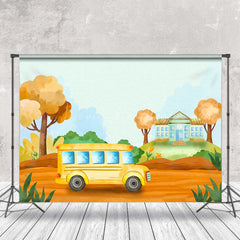 Lofaris Yellow Bus Road Back To School Cake Smash Backdrop