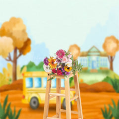 Lofaris Yellow Bus Road Back To School Cake Smash Backdrop