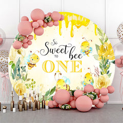 Lofaris Yellow Creamy Bee Floral Round 1st Birthday Backdrop