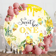 Lofaris Yellow Creamy Bee Floral Round 1st Birthday Backdrop