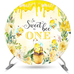 Lofaris Yellow Creamy Bee Floral Round 1st Birthday Backdrop