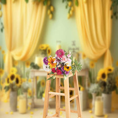 Lofaris Yellow Curtain Wall Sunflower Backdrop For Portrait