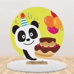 Lofaris Yellow Cute Panda Cake Round Happy Birthday Backdrop