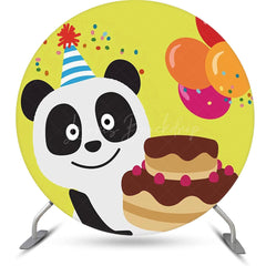 Lofaris Yellow Cute Panda Cake Round Happy Birthday Backdrop