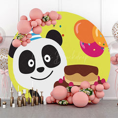 Lofaris Yellow Cute Panda Cake Round Happy Birthday Backdrop