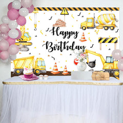 Lofaris Yellow Excavator Construction Site Birthday Backdrop