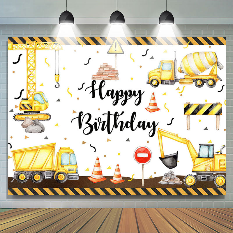 Lofaris Yellow Excavator Construction Site Birthday Backdrop