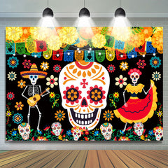 Lofaris Yellow Floral Dancing Skeleton Mexican Fiesta Backdrop