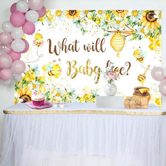 Lofaris Yellow Floral Honeycomb Bees Gender Reveal Backdrop