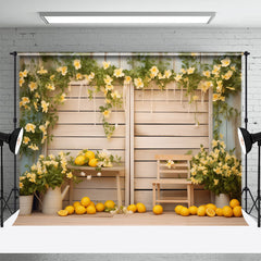 Lofaris Yellow Flowers And Lemons Burlywood Photo Backdrop