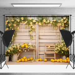 Lofaris Yellow Flowers And Lemons Burlywood Photo Backdrop