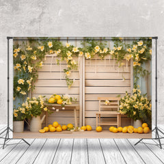 Lofaris Yellow Flowers And Lemons Burlywood Photo Backdrop