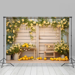 Lofaris Yellow Flowers And Lemons Burlywood Photo Backdrop