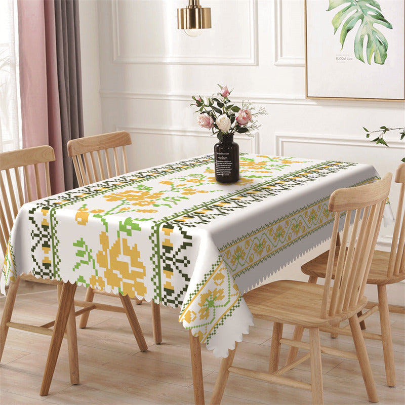 Lofaris Yellow Flowers Low Pixels White Rectangle Tablecloth